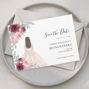 Save The Date Aquarelle Quinceanera Floral rose 15e anniversaire