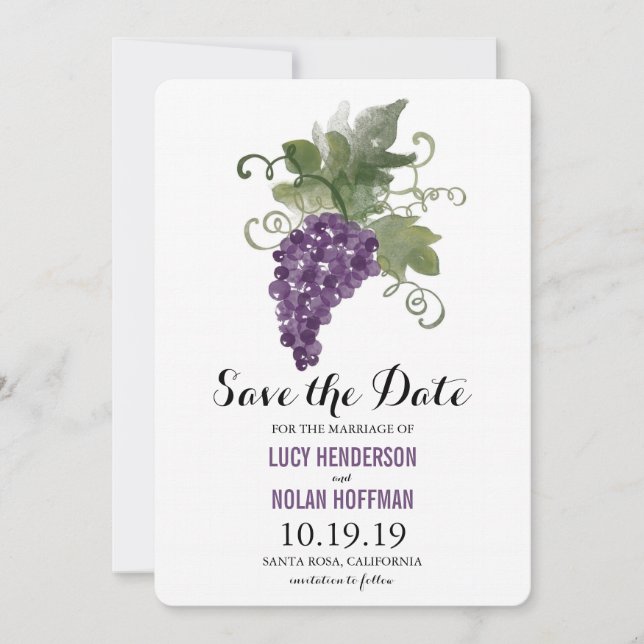Save The Date Aquarelle Raisins Vignoble Enregistrer la date (Devant)