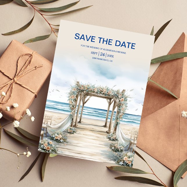 Save The Date Aquarelle Romantique Été Mariage Océan (Créateur téléchargé)