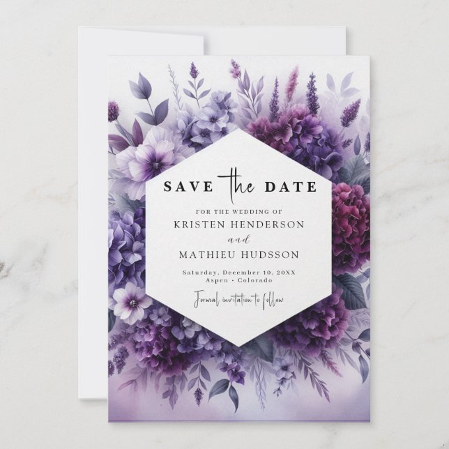 Save The Date Aquarelle romantique Mariage floral violet (Devant)