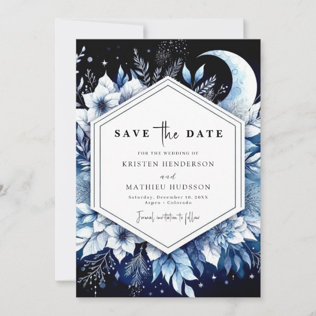 Save The Date Aquarelle romantique Mariage Lune (Devant)