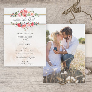 Save The Date Aquarelle romantique Roses roses roses et calligra