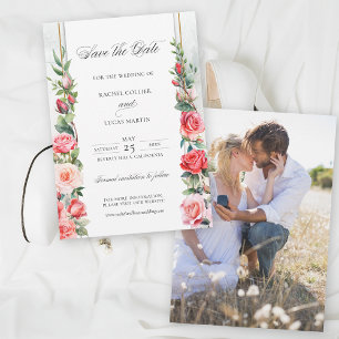 Save The Date Aquarelle romantique Roses roses roses et calligra