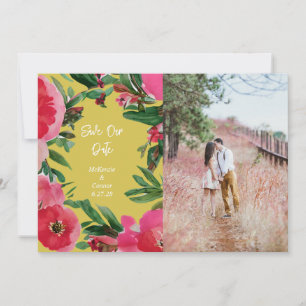 Save The Date Aquarelle rose anémone jaune Mariage photo