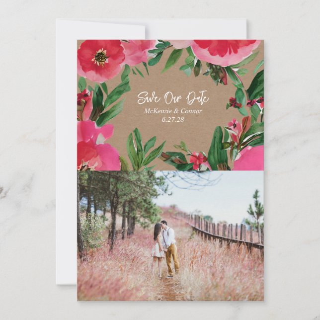 Save The Date Aquarelle rose Anémone Mariage Cardstock Photo (Devant)