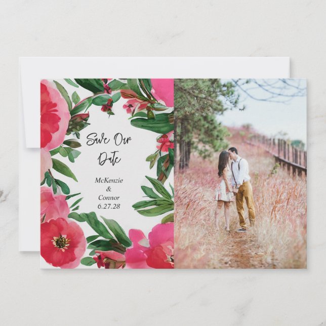 Save The Date Aquarelle rose Anémone Mariage photo (Devant)