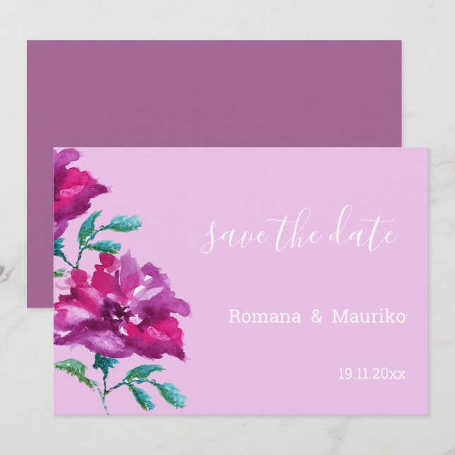 Save The Date Aquarelle Rose artistique peinte à la main (Devant / Derrière)