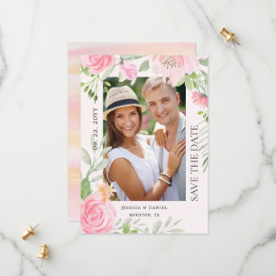 Save The Date Aquarelle rose Blush Floral Mariage photo personna
