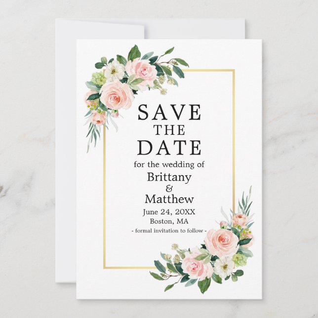 Save The Date Aquarelle rose Blush Rose Gold Frame (Devant)