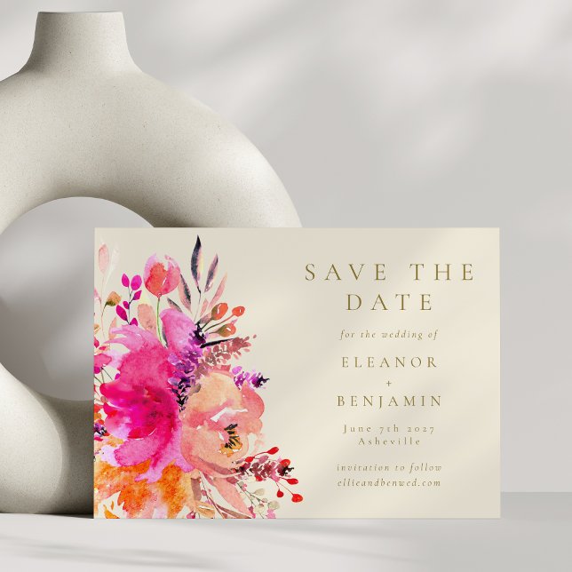 Save The Date Aquarelle rose chic moderne Floral Mariage élégant (Créateur téléchargé)