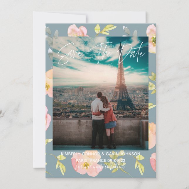 Save The Date Aquarelle rose | Enregistrer la date (Devant)