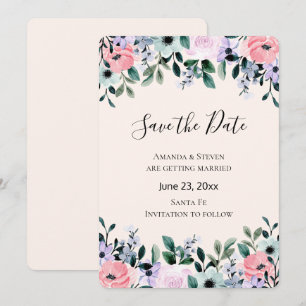Save The Date Aquarelle rose et pourpre Bordure florale