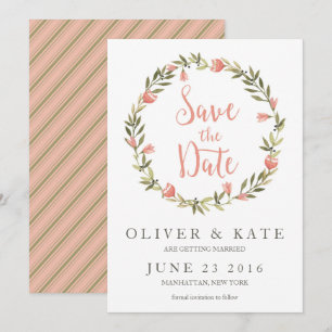 Save The Date Aquarelle rose Fleur couronne Enregistrer la date