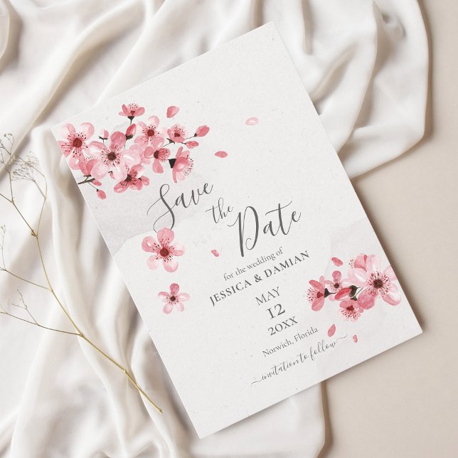 Save The Date Aquarelle rose Fleur de Cerisier Mariage (Créateur téléchargé)