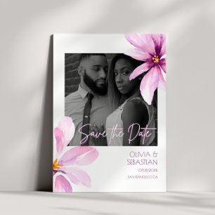 Save The Date Aquarelle rose Fleur Noir blanc Mariage photo
