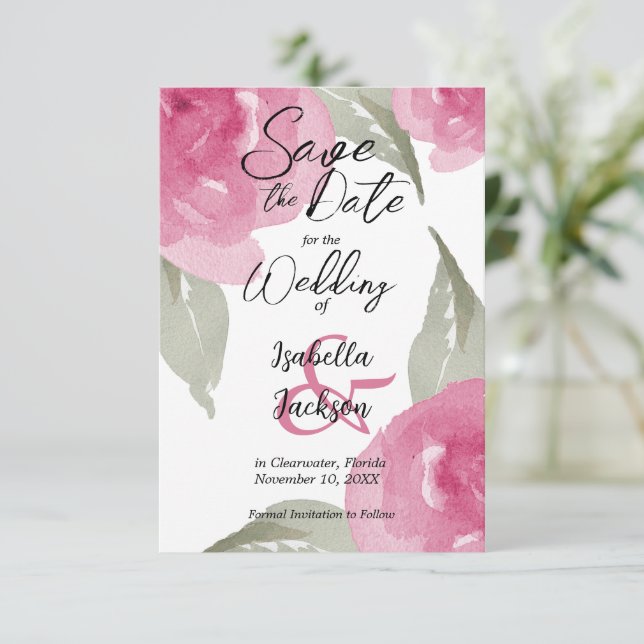 Save The Date Aquarelle rose Floral (Debout devant)