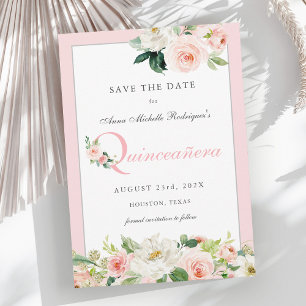 Save The Date Aquarelle rose Floral Quinceañera Enregistrer la d
