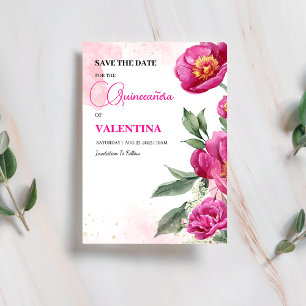 Save The Date Aquarelle rose Fuchsia Floral or Quinceañera