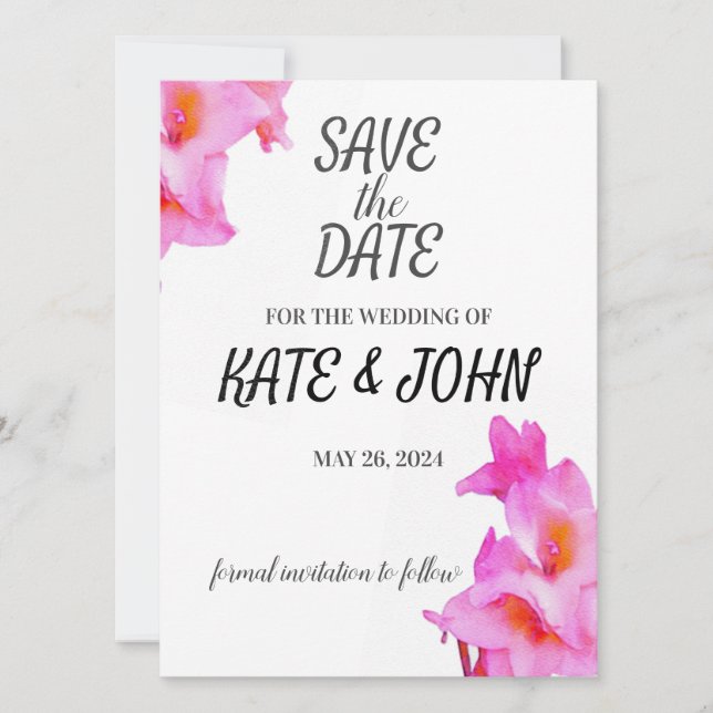 Save The Date Aquarelle rose gladiolus (Devant)