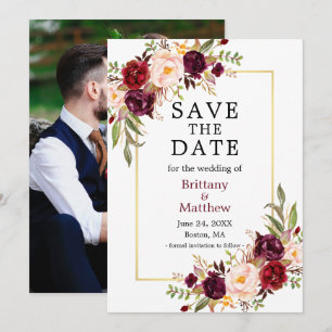 Save The Date Aquarelle Rose Gold Frame Photo Bourgogne