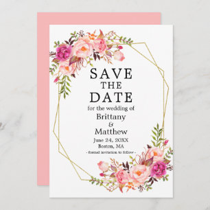 Save The Date Aquarelle Rose Gold Geo Frame Rose Enregistrer La 