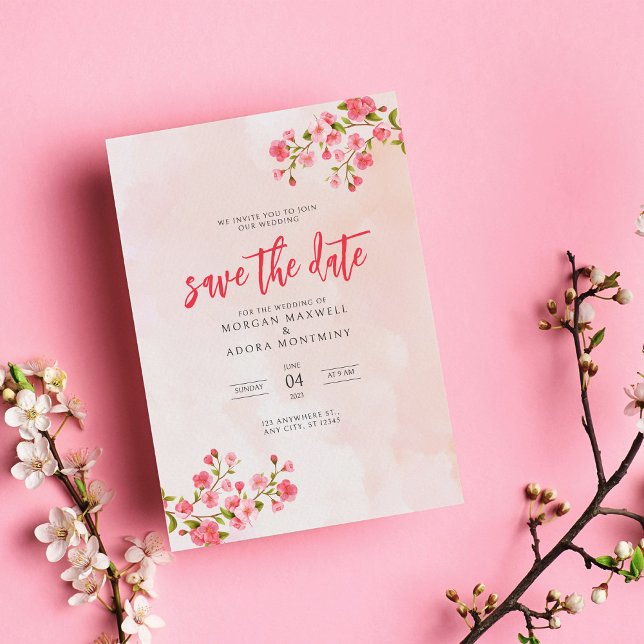 Save The Date Aquarelle rose Mariage de fleurs de cerisier (Créateur téléchargé)