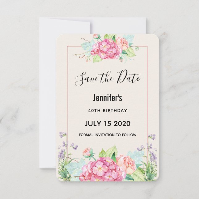 Save The Date Aquarelle rose moderne Bouquet floral Anniversaire (Devant)