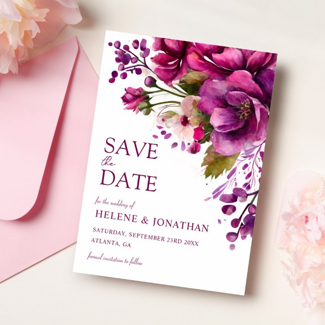 Save The Date Aquarelle rose moderne Mariage floral (Modern Pink Watercolor Floral Wedding Save The Date)