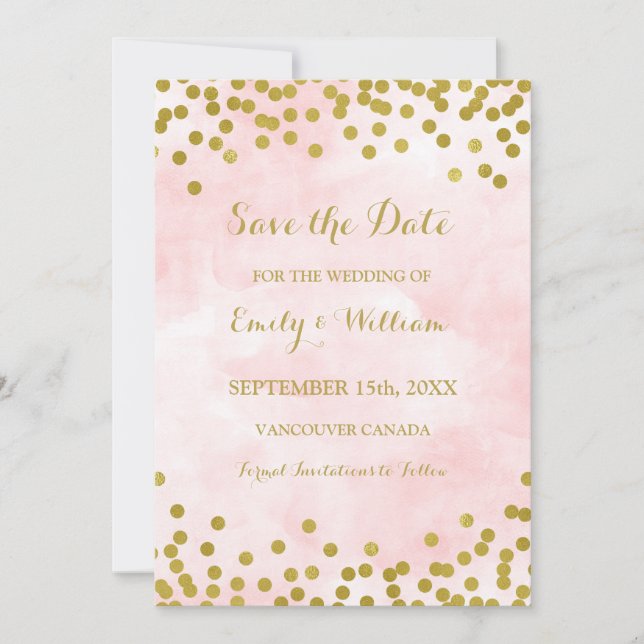 Save The Date Aquarelle rose or Confetti Photo Enregistrer la da (Devant)