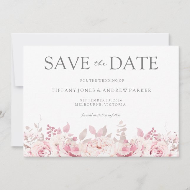Save The Date Aquarelle rose pâle Mariage Floral Enregistrer La  (Devant)