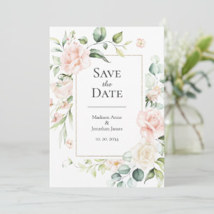 Save The Date Aquarelle rose pâle Mariage floral romantique