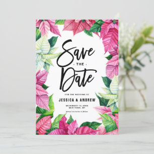 Save The Date Aquarelle rose Poinsettias Wreath hiver