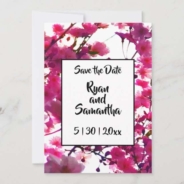 Save The Date Aquarelle rose ressort floral | Arbre à fleurs (Devant)