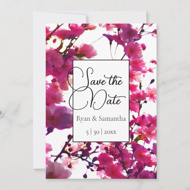 Save The Date Aquarelle rose ressort floral | Arbre à fleurs (Devant)