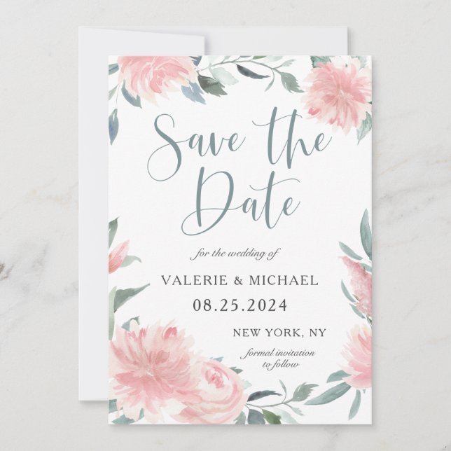 Save The Date Aquarelle rose rond rond Mariage floral Enregistre (Devant)