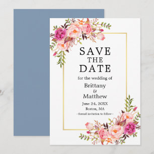Save The Date Aquarelle rose Roses Dusty Bleu Enregistrer La Dat