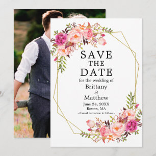 Save The Date Aquarelle rose Roses Geo Frame Photo