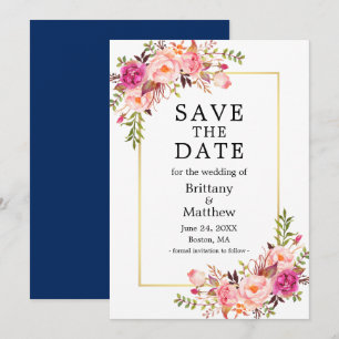 Save The Date Aquarelle rose Roses Or Bleu Enregistrer La Date