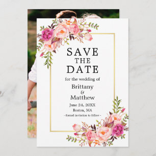 Save The Date Aquarelle rose Roses Photo Or Enregistrer La Date