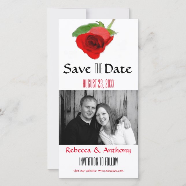 Save The Date Aquarelle Rose rouge - Enregistrer la date Photo c (Devant)