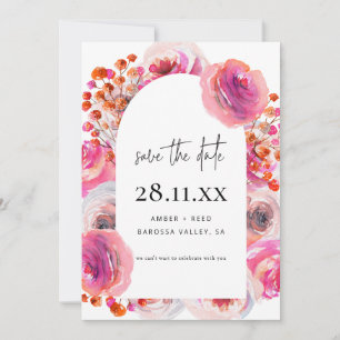 Save The Date Aquarelle rose vif moderne Script floral 