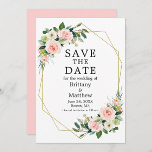 Save The Date Aquarelle Roses Gold Geo Cadre rose Blush