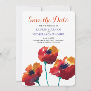 Save The Date Aquarelle Rouge Fleurs de pavot Enregistrer la dat