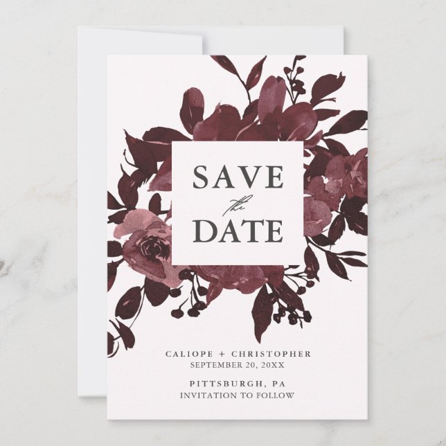 Save The Date Aquarelle rouge rustique Bouquet floral Photo (Devant)