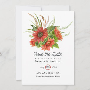 Save The Date Aquarelle Russe Bohème Mariage de tournesols rouge