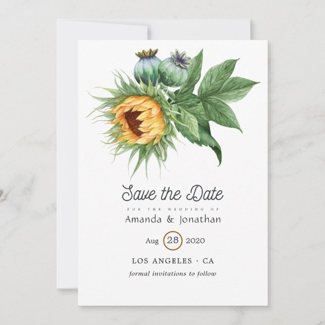 Save The Date Aquarelle Russe Mariage de tournesol de Bohême (Devant)