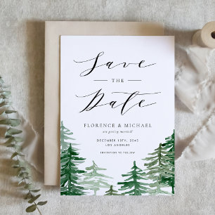 Save The Date Aquarelle rustique Bois Forêt verte Code QR