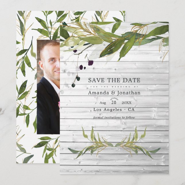 Save The Date Aquarelle Rustique de Verdure Mariage de Grange de (Devant / Derrière)