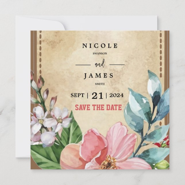 Save The Date Aquarelle Rustique Floral (Devant)