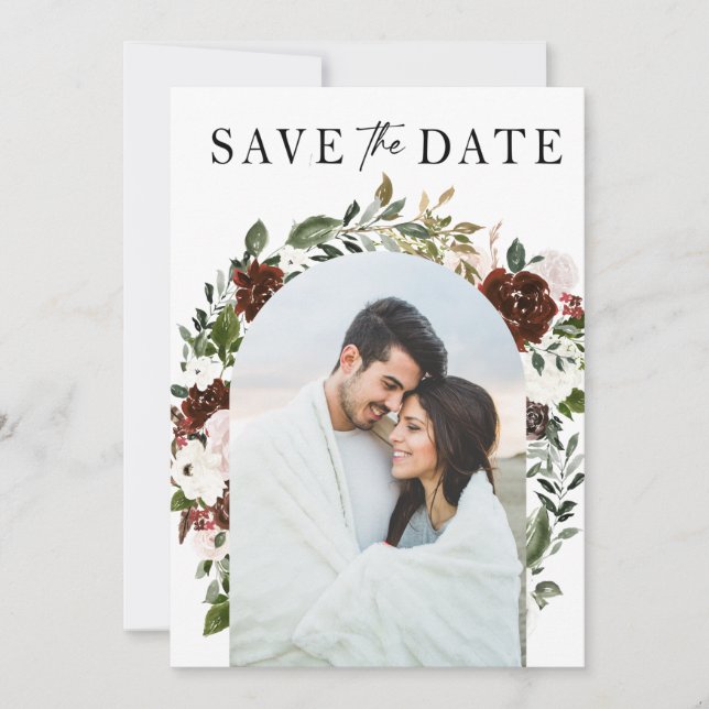 Save The Date Aquarelle rustique Floral Mariage géométrique (Devant)